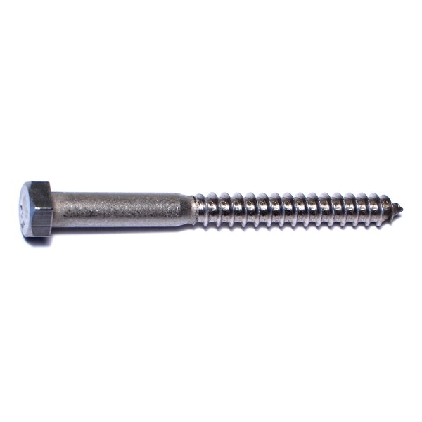 Lag Screw, 3/8 in, 4 in, Stainless Steel, Hex Hex Drive, 3 PK